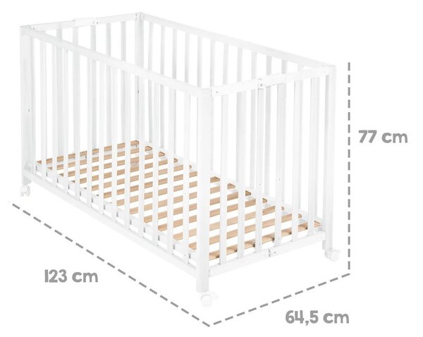 Białe łóżeczko na kółkach 60x120 cm Fold up – Roba