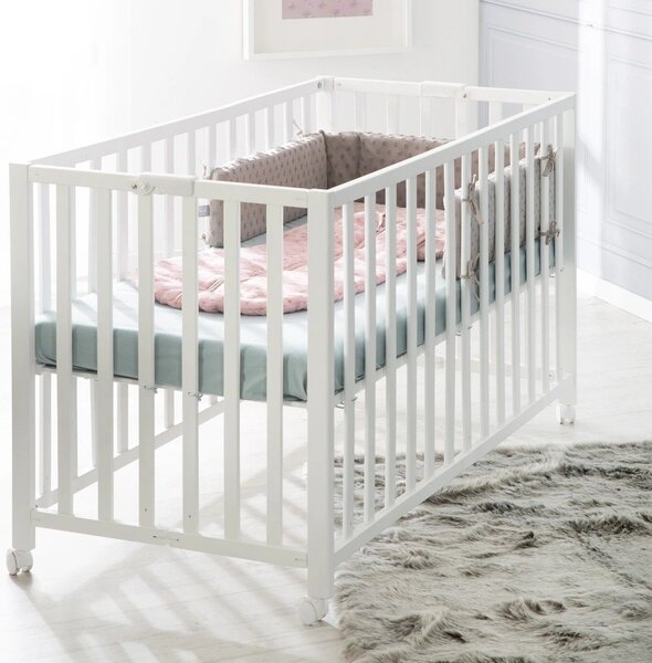 Białe łóżeczko na kółkach 60x120 cm Fold up – Roba