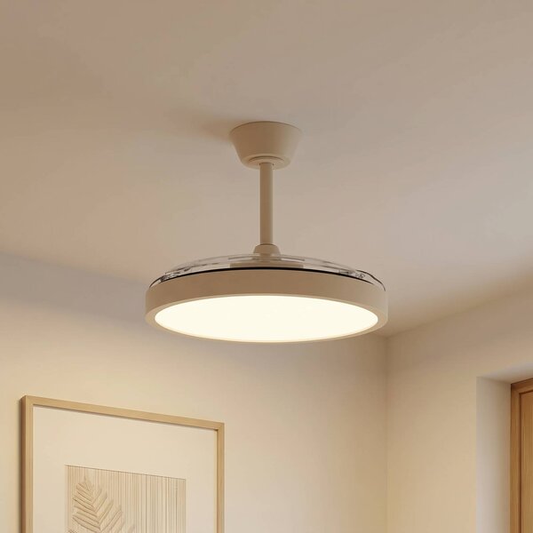 Wentylator sufitowy LED Lindby Orasu, Ø 107 cm, beżowy, CCT Orasu, kremowy / amber, salon / jadalnia, metal, nowoczesny
