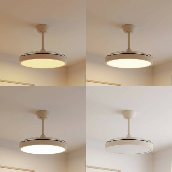 Wentylator sufitowy LED Lindby Orasu, Ø 107 cm, beżowy, CCT Orasu, kremowy / amber, salon / jadalnia, metal, nowoczesny