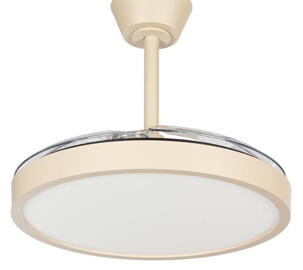 Wentylator sufitowy LED Lindby Orasu, Ø 107 cm, beżowy, CCT Orasu, kremowy / amber, salon / jadalnia, metal, nowoczesny