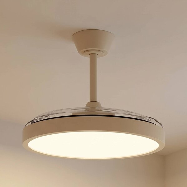 Wentylator sufitowy LED Lindby Orasu, Ø 107 cm, beżowy, CCT Orasu, kremowy / amber, salon / jadalnia, metal, nowoczesny