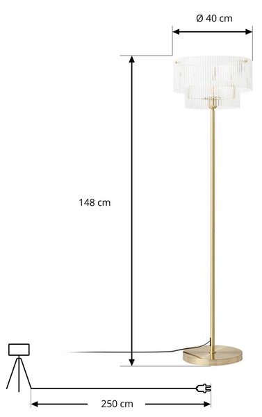 Lampa stojąca Meritt Lucande, mosiężny / złoty, salon / jadalnia, szkło, nowoczesny
