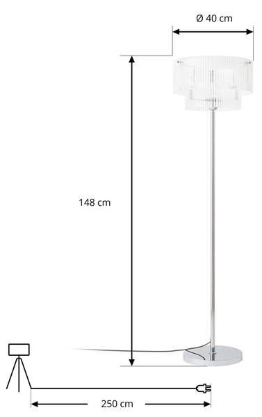 Lampa stojąca Meritt Lucande, chromowy / srebrny, salon / jadalnia, szkło, nowoczesny