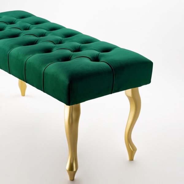 Ławka pikowana Chesterfield - Złota Butelkowa Zieleń