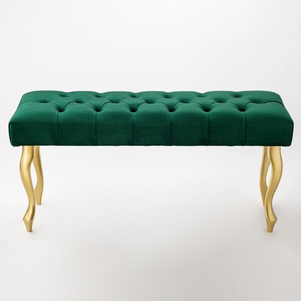 Ławka pikowana Chesterfield - Złota Butelkowa Zieleń
