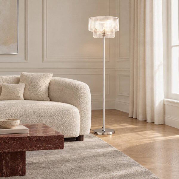 Lampa stojąca Meritt Lucande, chromowy / srebrny, salon / jadalnia, szkło, nowoczesny