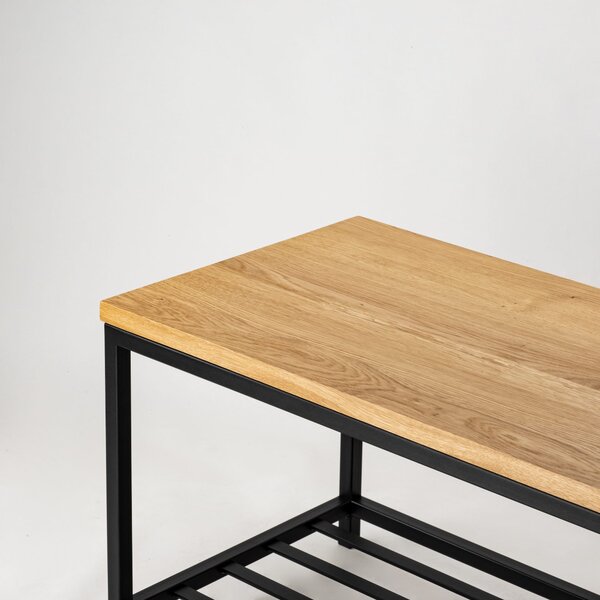 Ławka Metalowa Industrialna Drewno Dębowe SOFT SHELF WOOD - LOFT