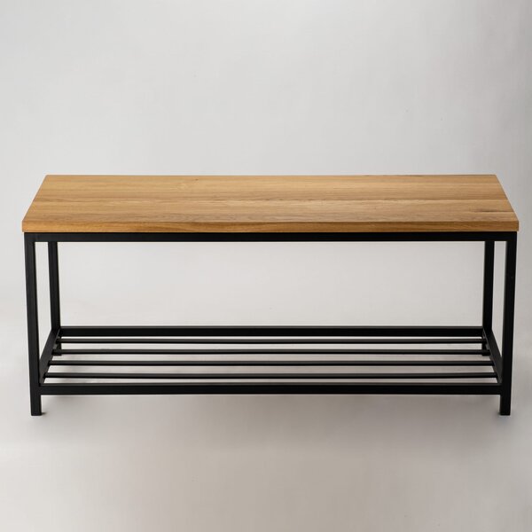 Ławka Metalowa Industrialna Drewno Dębowe SOFT SHELF WOOD - LOFT