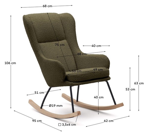 Zielony bujany fotel z materiału bouclé Maustin – Kave Home