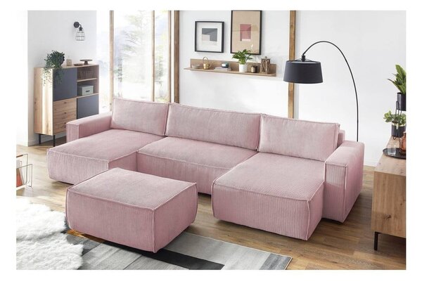 Jasnoróżowy sztruksowy puf Nihad – Bobochic Paris