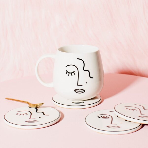 Biały porcelanowy kubek kubek Sass & Belle Abstract Face