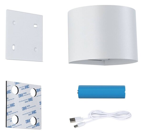 Paulmann Zasilana akumulatorowo zewnętrzny kinkiet LED Nyora, biała, 14 cm, czujnik, IP44 Nyora, biały / opal, łazienka, aluminium, nowoczesny
