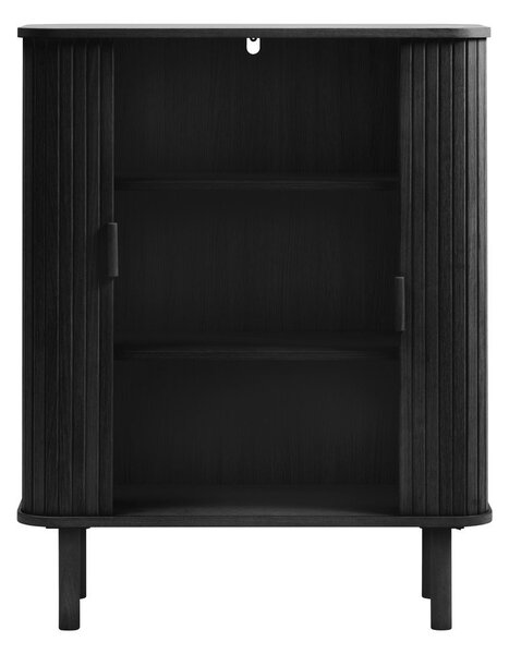 Czarna szafka w dekorze dębu z drzwiami przesuwnymi 113x90 cm Cavo – Unique Furniture