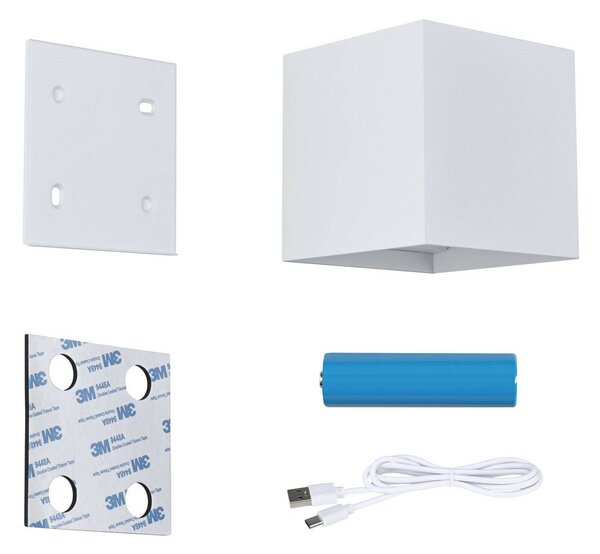 Paulmann LED-kinkiet zewnętrzny na baterię Nyara, biały, 10 cm, czujnik, IP44 Nyara, biały / opal, łazienka, aluminium, nowoczesny