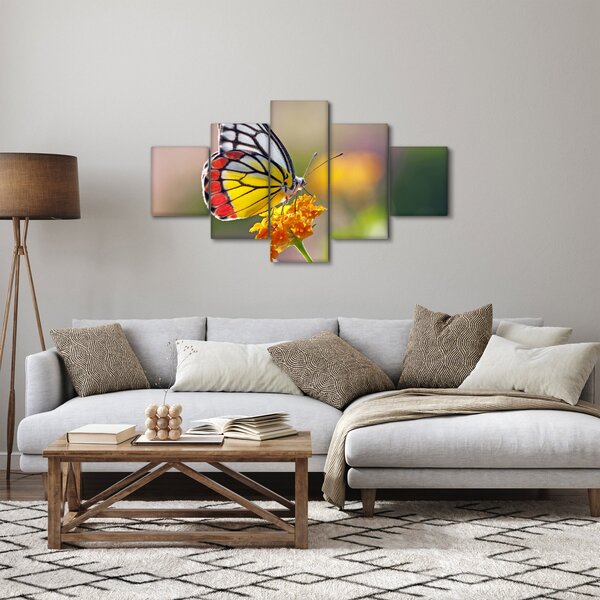 Obraz motyla na kwiatku (125x70 cm)