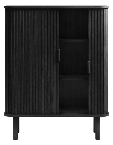 Czarna szafka w dekorze dębu z drzwiami przesuwnymi 113x90 cm Cavo – Unique Furniture