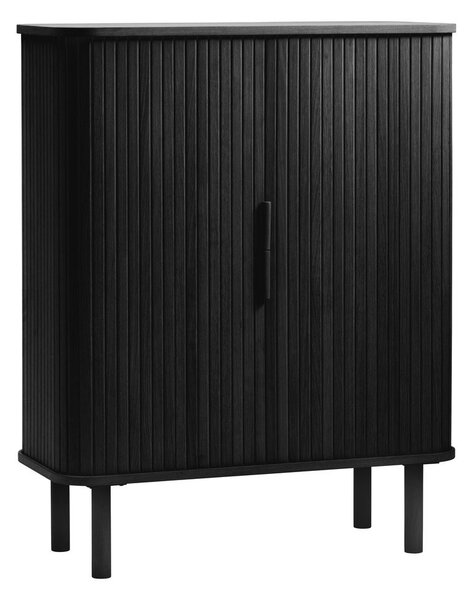 Czarna szafka w dekorze dębu z drzwiami przesuwnymi 113x90 cm Cavo – Unique Furniture