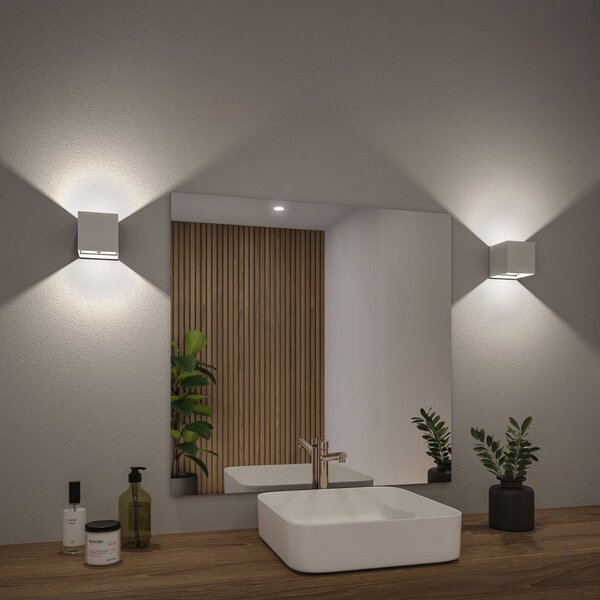 Paulmann LED-kinkiet zewnętrzny na baterię Nyara, biały, 10 cm, czujnik, IP44 Nyara, biały / opal, łazienka, aluminium, nowoczesny
