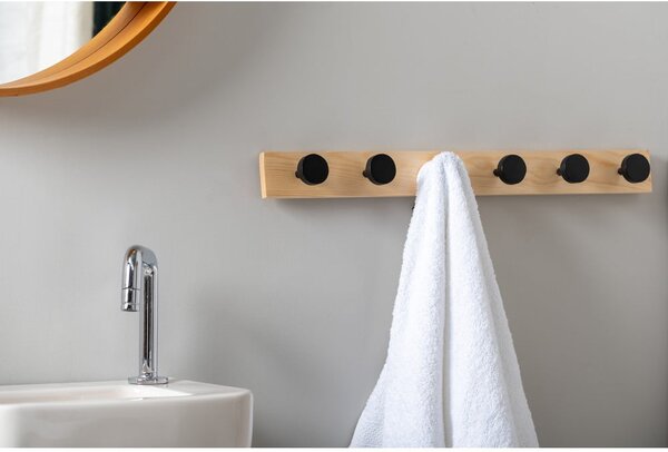 Czarny wieszak ścienny z litego drewna sosnowego Knobs – PT LIVING