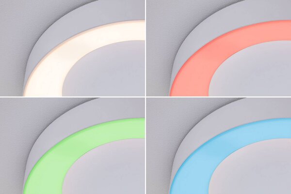 Paulmann Lampa sufitowa Smart LED Casca, biała, Ø 40 cm, RGBW, IP44 możliwość ściemniania, biały / opal, salon / jadalnia, metal, nowoczesny