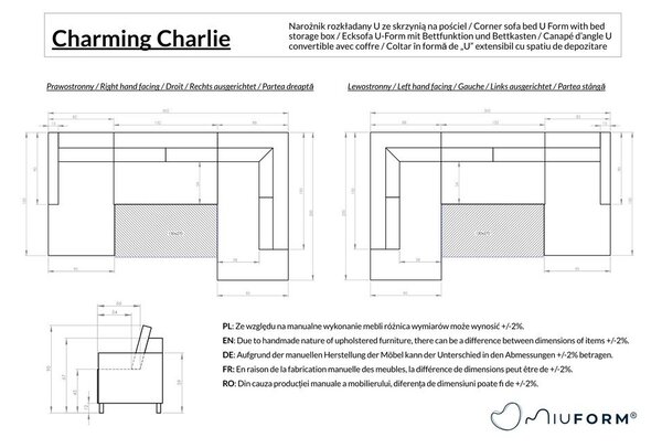 Beżowy rozkładany narożnik (prawostronny/w kształcie litery U) Charming Charlie – Miuform