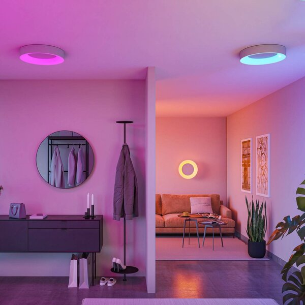 Paulmann Lampa sufitowa Smart LED Casca, aluminium, Ø 40 cm, RGBW, IP44 możliwość ściemniania, aluminiowy / szary / cynkowy, salon / jadalnia, metal, nowoczesny