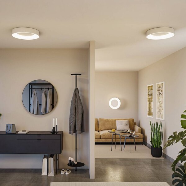 Paulmann Lampa sufitowa Smart LED Casca, biała, Ø 40 cm, RGBW, IP44 możliwość ściemniania, biały / opal, salon / jadalnia, metal, nowoczesny