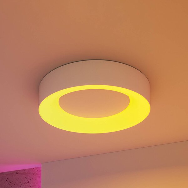 Paulmann Lampa sufitowa Smart LED Casca, biała, Ø 40 cm, RGBW, IP44 możliwość ściemniania, biały / opal, salon / jadalnia, metal, nowoczesny