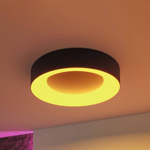 Paulmann Lampa sufitowa LED Smart Casca, czarna, Ø 40 cm, RGBW, IP44 możliwość ściemniania, czarny, salon / jadalnia, metal, nowoczesny