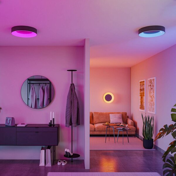 Paulmann Lampa sufitowa LED Smart Casca, czarna, Ø 40 cm, RGBW, IP44 możliwość ściemniania, czarny, salon / jadalnia, metal, nowoczesny