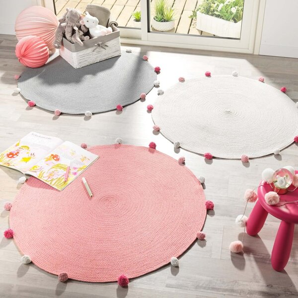Różowy okrągły dywan ø 90 cm Pompomparty – douceur d'intérieur