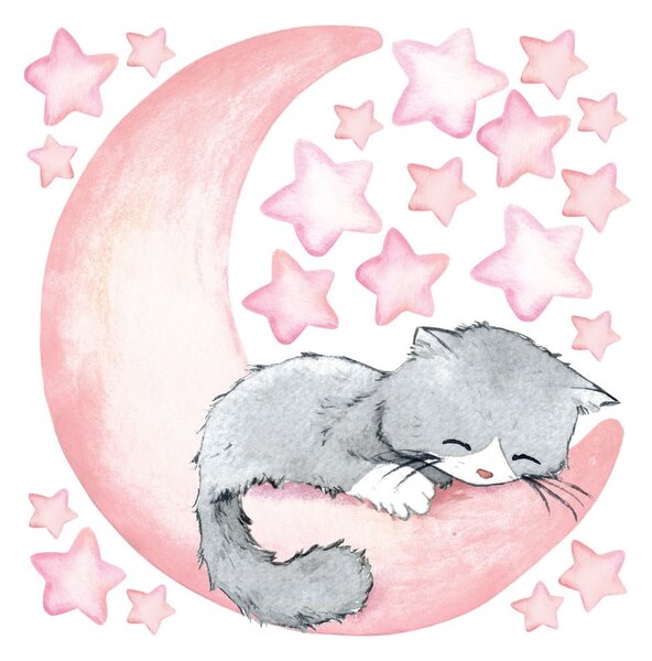 Różowe dziecięce naklejki ścienne Ambiance Magic Cat