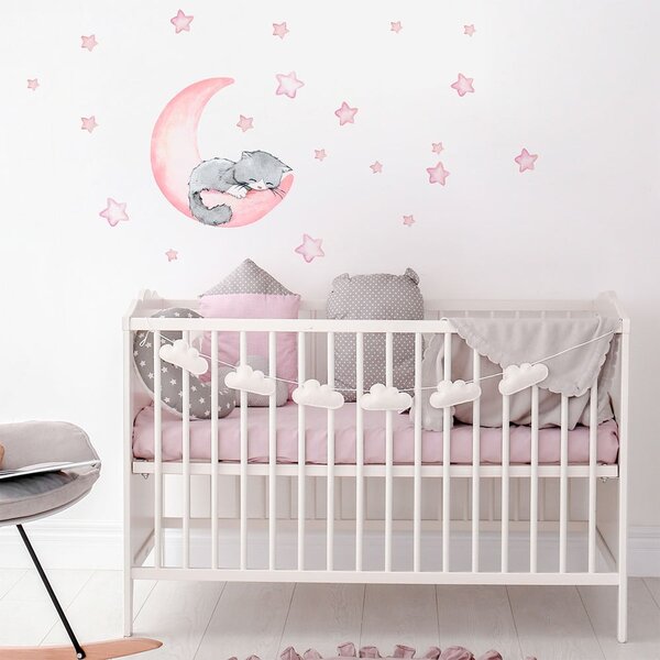 Różowe dziecięce naklejki ścienne Ambiance Magic Cat