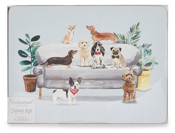 Zestaw 4 korkowych mat stołowych 21.5x29 cm Cooksmart ® Curious Dogs