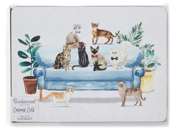 Zestaw 4 korkowych mat stołowych 21.5x29 cm Cooksmart ® Curious Cats