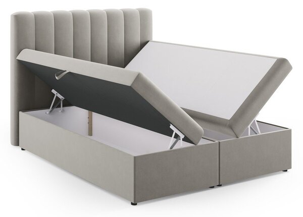 Szare łóżko boxspring ze schowkiem 160x200 cm Gina – Milo Casa