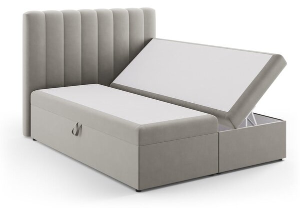 Szare łóżko boxspring ze schowkiem 160x200 cm Gina – Milo Casa