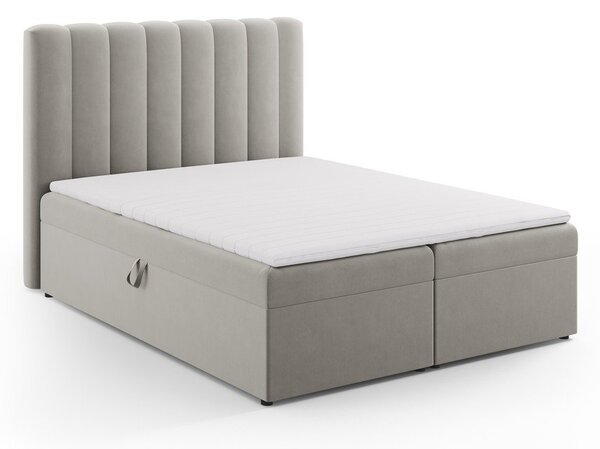 Szare łóżko boxspring ze schowkiem 160x200 cm Gina – Milo Casa