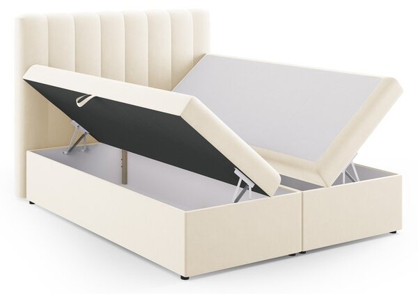 Beżowe łóżko boxspring ze schowkiem 160x200 cm Gina – Milo Casa