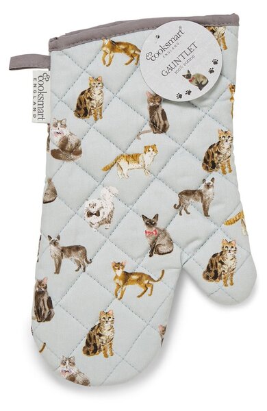 Niebieska bawełniana rękawica kuchenna Cooksmart ® Curious Cats