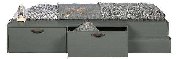 Zielono-szare łóżko dziecięce z litego drewna sosnowego ze schowkiem 80x200 cm Stage – vtwonen