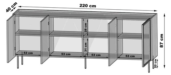 Komoda Dunari 220 cm czterodrzwiowa - dąb dunin