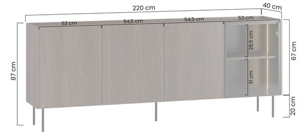 Komoda Dunari 220 cm czterodrzwiowa - dąb dunin