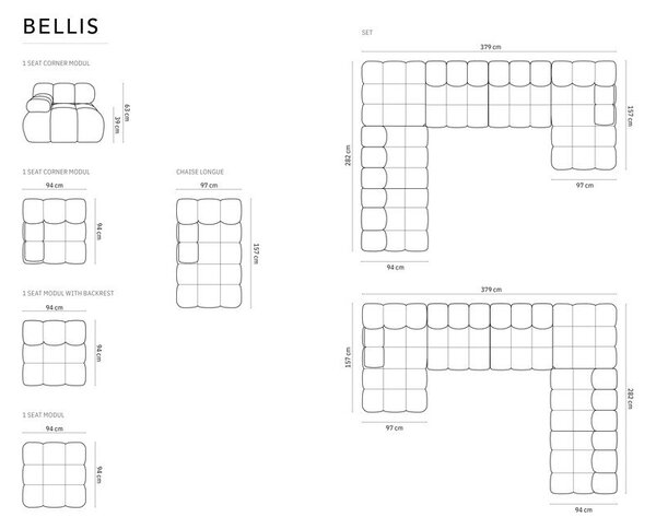 Różowa aksamitna sofa 379 cm Bellis – Micadoni Home