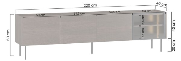 Szafka RTV Dunari 220 cm z metalowymi nogami - dąb dunin