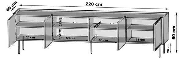 Szafka RTV Dunari 220 cm z metalowymi nogami - dąb dunin