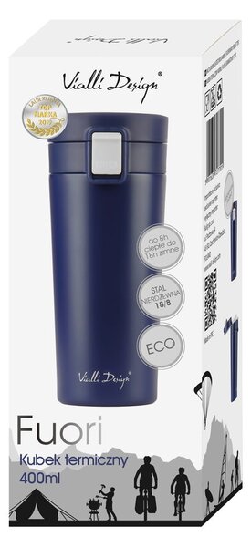 Ciemnoniebieski podróżny kubek termiczny Vialli Design Fuori, 400 ml