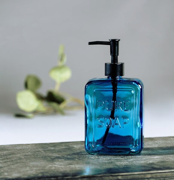 Niebieski szklany dozownik do mydła Wenko Pure Soap
