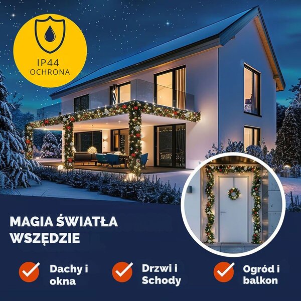 Girlanda świąteczna ANDREA z oświetleniem sterowanym pilotem, dekorowana, 5 m, zielona Casaria